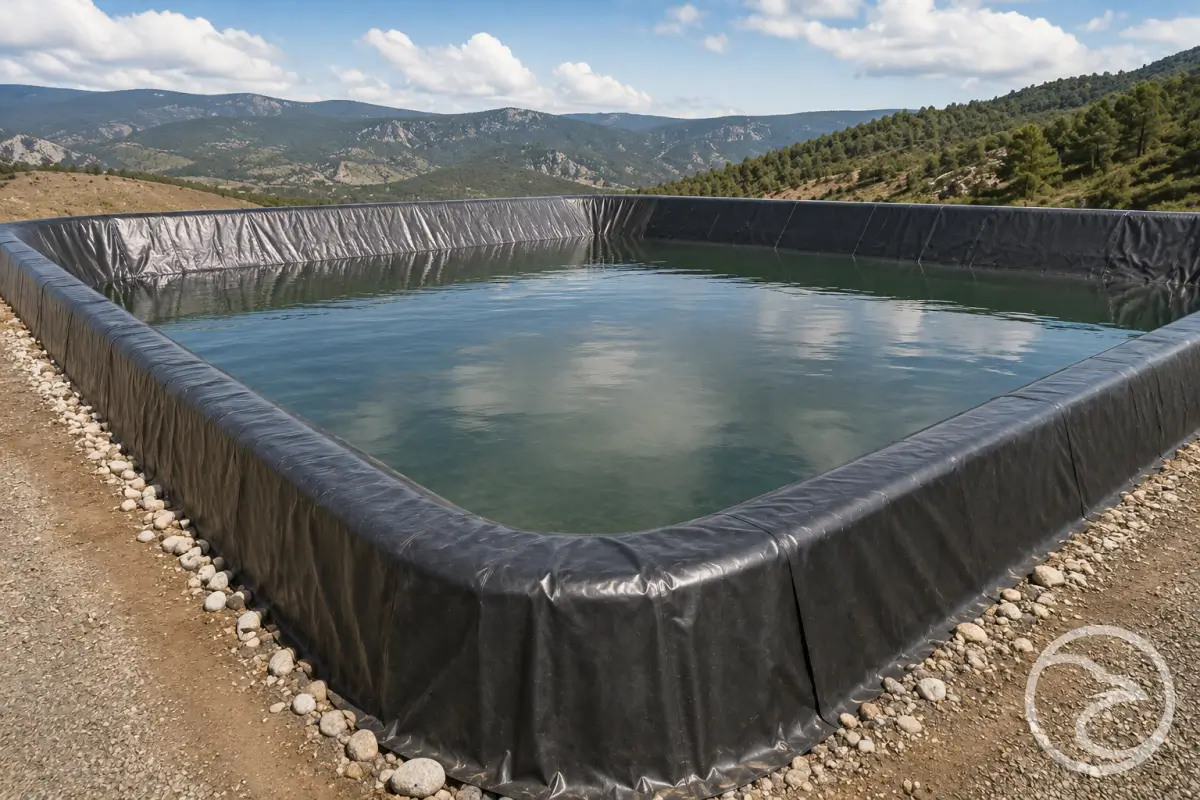 Industrial containment pond with protective liner