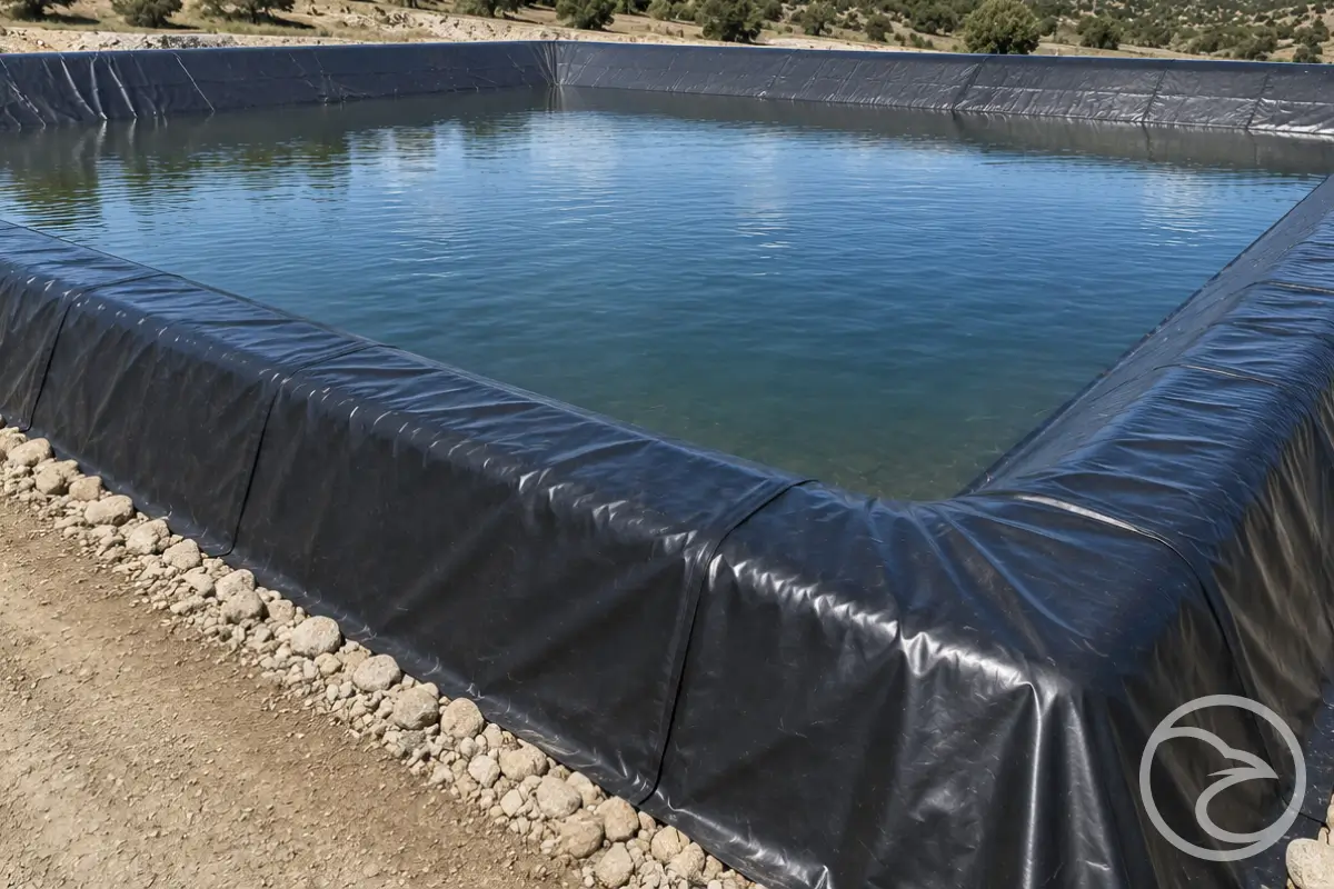 Environmental containment liner pond in rural setting